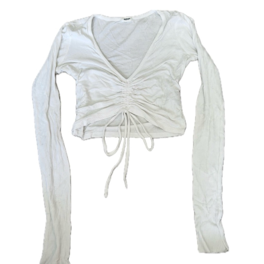 white ribbed long sleeve w adjustable front